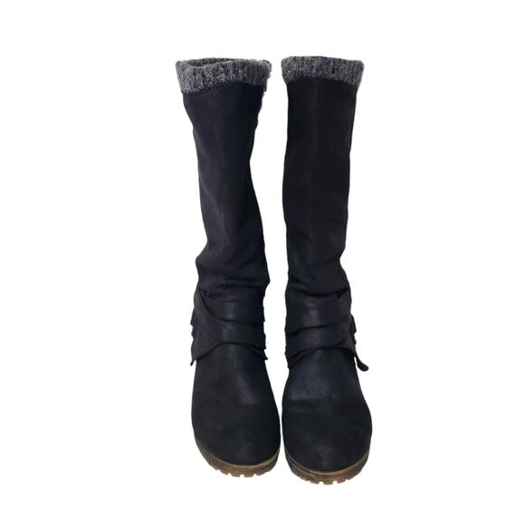 Celia | Radical Sweater Cuff Calf Height Moto Distressed Boots - Picture 4 of 10